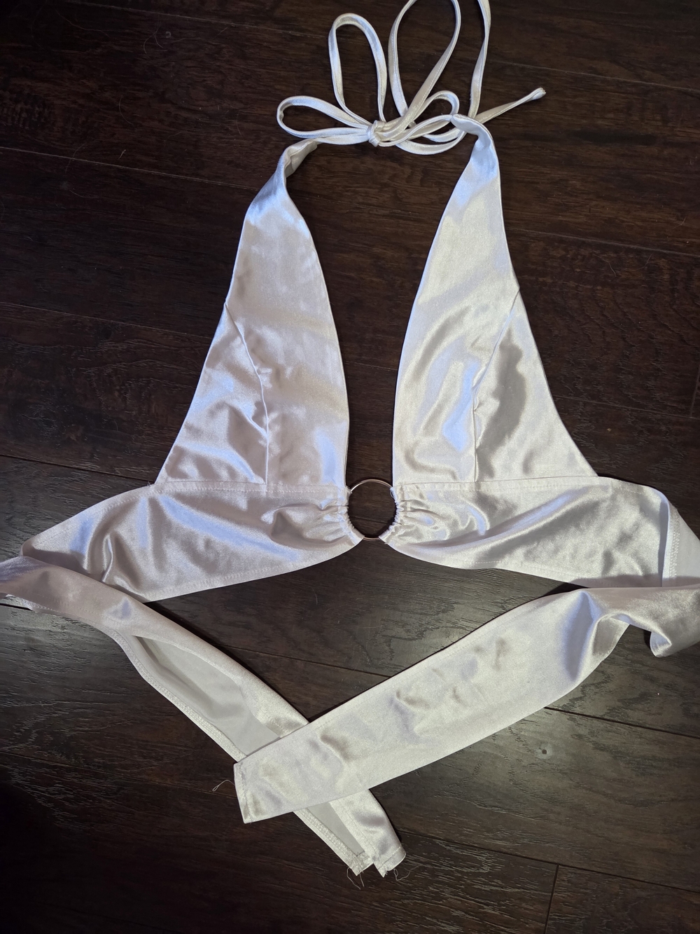 SHEIN Ivory Satin Halter Ring Bralette